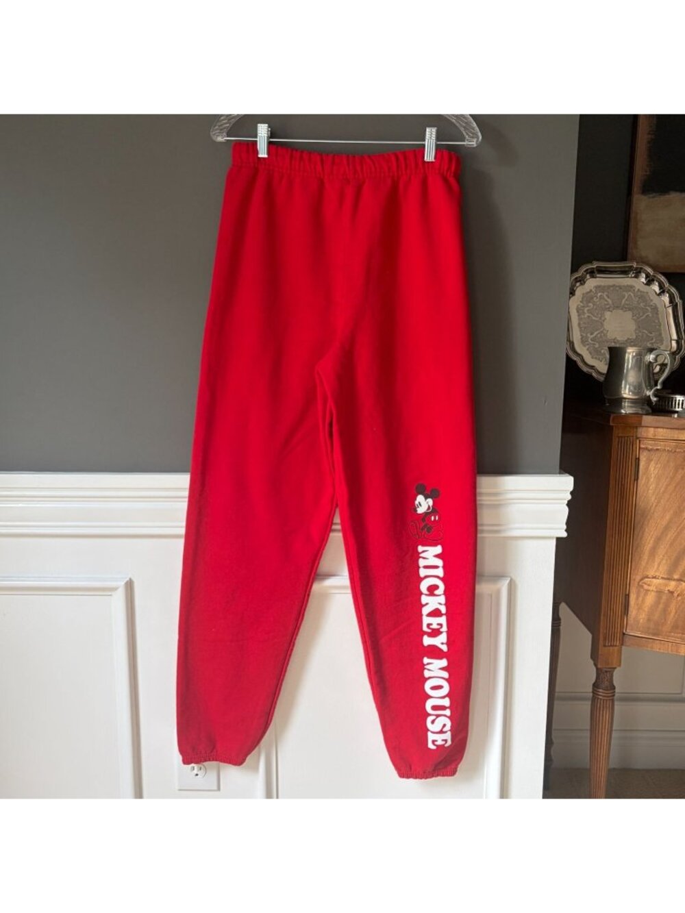 Disney Mickey Mouse Red Classic Sweatpants Joggers Men's M 38/40 Graphic Fleece